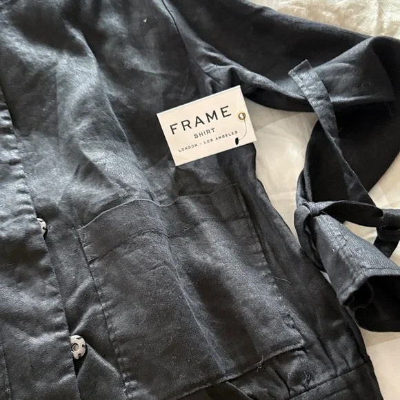Frame Women’s Black Linen Jacket with Tie Cuffs, M, NWT - Picture 9 of 9